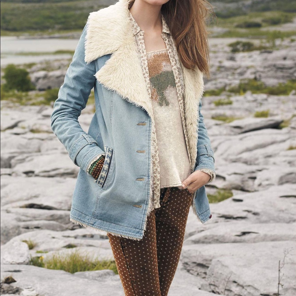 Free People Faux Shearling Lined Denim Coat